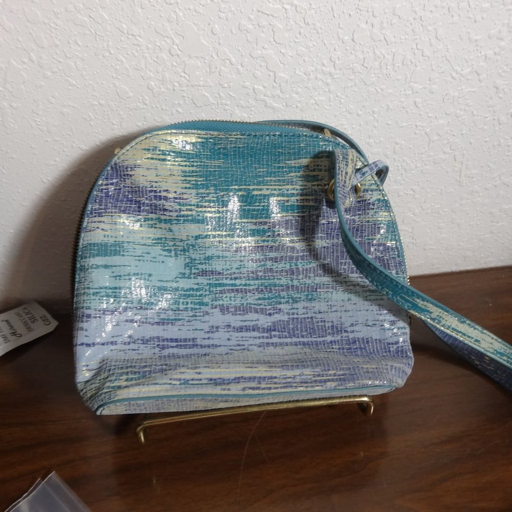 NWT HOBO Int'l Cracked Glass Blue Green Leather Crossbody 6x6x3 Small Na…